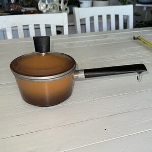 Vintage 1970s MCM WestBend Super Health Brown Amber Saucepan with Black Handle